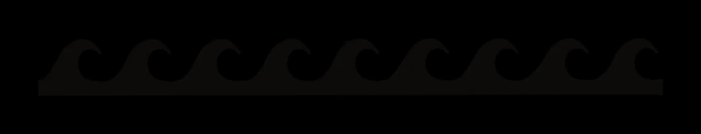 Border of Polynesian waves with solid curved crests on a straight base, drawing by Leo Martínez.