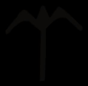 Schematic bird with open wings and a vertical body, drawing by Leo Martínez.