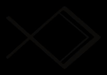 Schematic fish with a double diamond outline and a crossed tail, drawing by Leo Martínez.