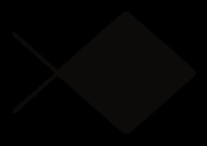Schematic fish with a solid diamond body and a crossed tail, drawing by Leo Martínez.