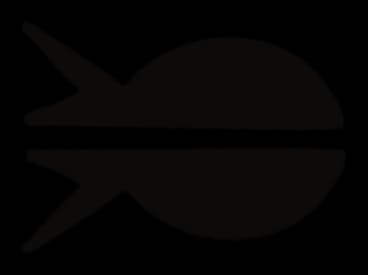 Fish with a round body split in two halves by a horizontal line, drawing by Leo Martínez.