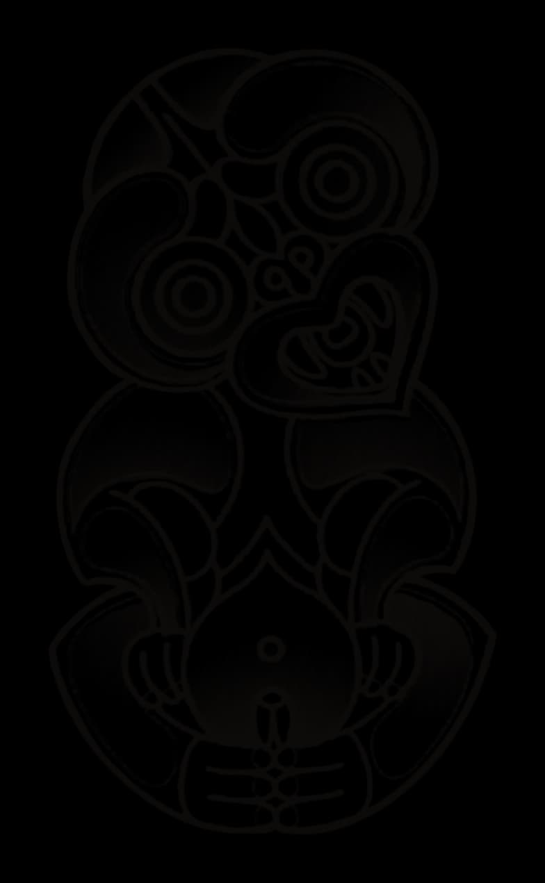 Māori hei tiki figure with rounded linework and soft shading, drawing by Leo Martínez.