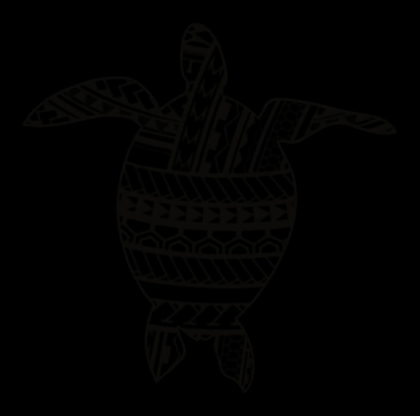 Turtle with open flippers and the shell divided into bands of geometric pattern, drawing by Leo Martínez.