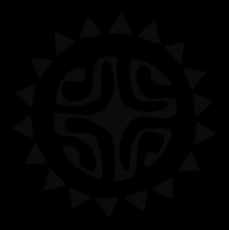 Small sun with loose triangular rays and a four-armed core, drawing by Leo Martínez.