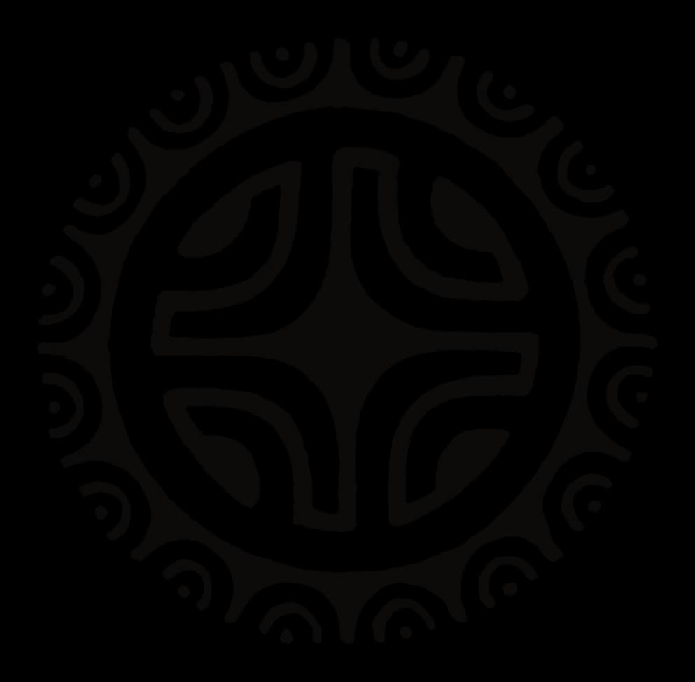 Large Polynesian sun with a crown of arcs and a four-armed core, drawing by Leo Martínez.