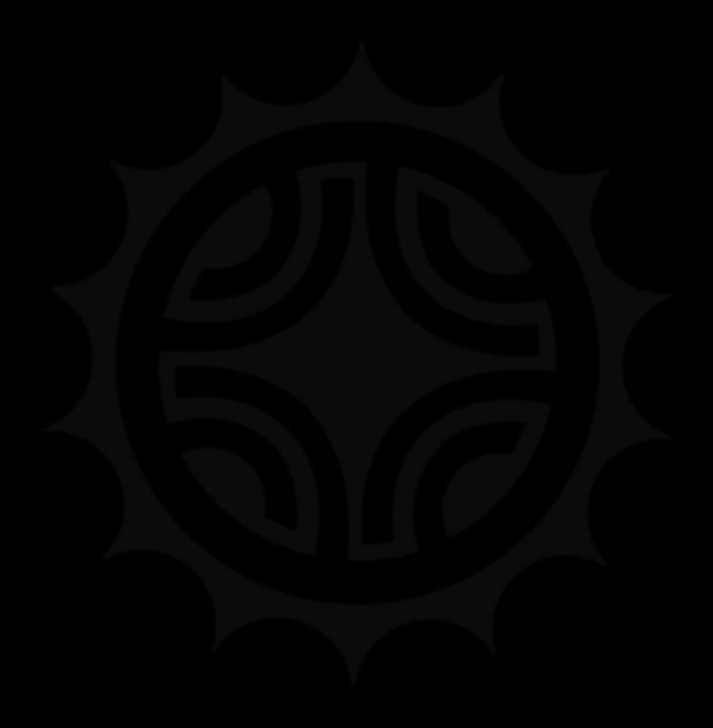 Polynesian sun with thick serrated rays and a four-armed core, drawing by Leo Martínez.