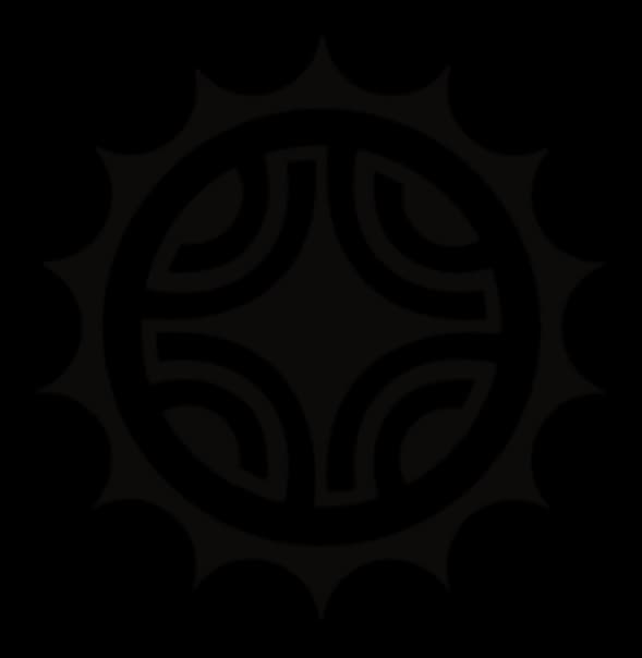 Small sun with a serrated crown and a four-armed core, drawing by Leo Martínez.