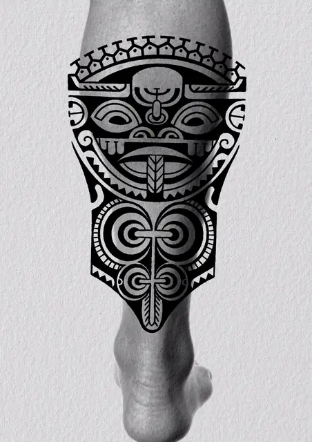 Diseño de tatuaje polinesio disponible para reservar de estilo polinesio con simbología marina, dibujado por Leo Martínez en Koru Tatau · A Sailor's Grave Tattoo Barcelona, Granollers.