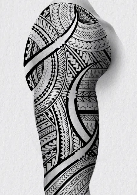 Diseño de tatuaje polinesio disponible para reservar de estilo polinesio con simbología marina, dibujado por Leo Martínez en Koru Tatau · A Sailor's Grave Tattoo Barcelona, Granollers.
