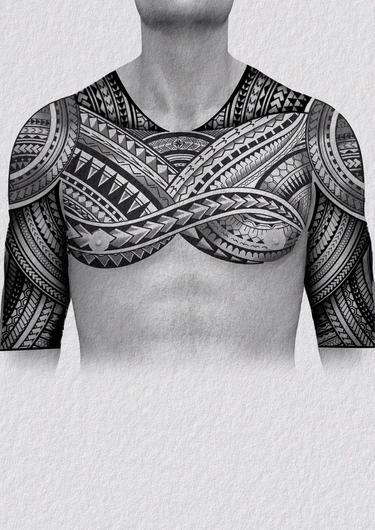 Diseño de tatuaje polinesio disponible para reservar maorí con líneas curvas y ornamento, dibujado por Leo Martínez en Koru Tatau · A Sailor's Grave Tattoo Barcelona, Granollers.