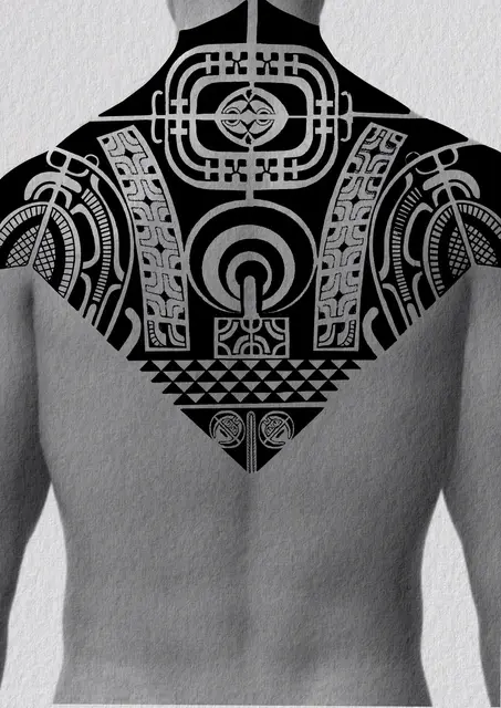Diseño de tatuaje polinesio disponible para reservar tribal polinesio con bandas geométricas, dibujado por Leo Martínez en Koru Tatau · A Sailor's Grave Tattoo Barcelona, Granollers.