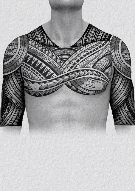 Diseño de tatuaje polinesio disponible para reservar con motivos maoríes y espirales koru, dibujado por Leo Martínez en Koru Tatau · A Sailor's Grave Tattoo Barcelona, Granollers.