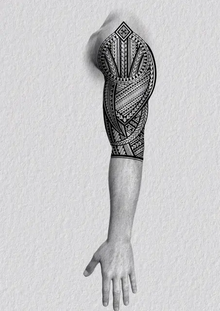 Diseño de tatuaje polinesio disponible para reservar de estilo polinesio con simbología marina, dibujado por Leo Martínez en Koru Tatau · A Sailor's Grave Tattoo Barcelona, Granollers.