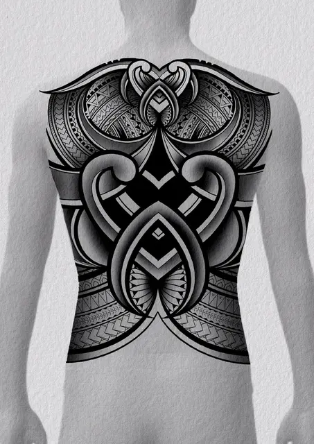 Diseño de tatuaje polinesio disponible para reservar tribal polinesio con bandas geométricas, dibujado por Leo Martínez en Koru Tatau · A Sailor's Grave Tattoo Barcelona, Granollers.