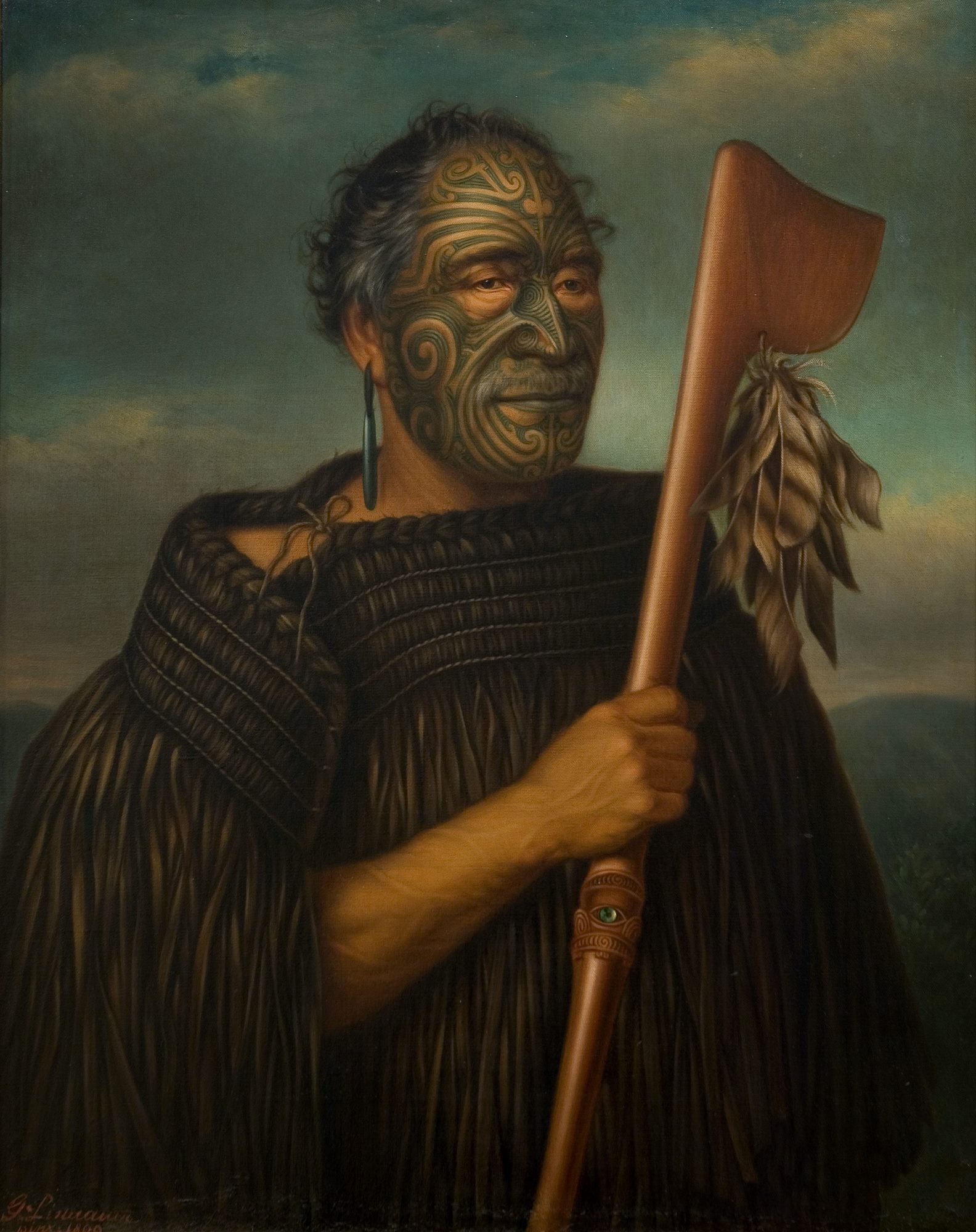 Tamati Waka Nene retratado por Gottfried Lindauer en 1890, referente cultural del tā moko māori
