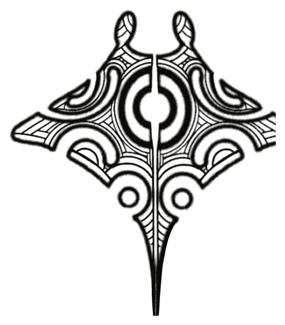 Mantarraya simétrica de línea fina con doble círculo central, dibujo de Leo Martínez.
