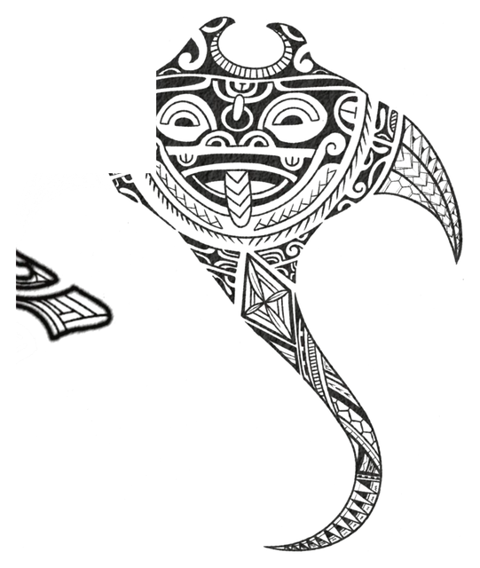 Mantarraya con rostro marquesano en el cuerpo y cola rematada en trama, dibujo de Leo Martínez.
