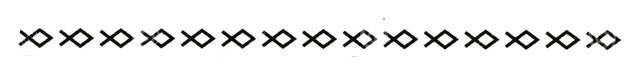 Border of schematic fish aligned into a shoal, drawing by Leo Martínez.