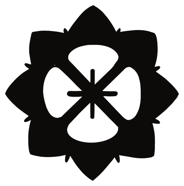 Eight-petalled Borneo rose with a cross-shaped cut-out core, drawing by Leo Martínez.