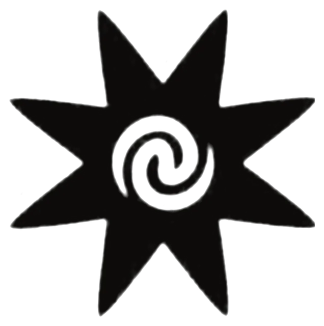 Eight-pointed Borneo rose with straight points and a central spiral, drawing by Leo Martínez.