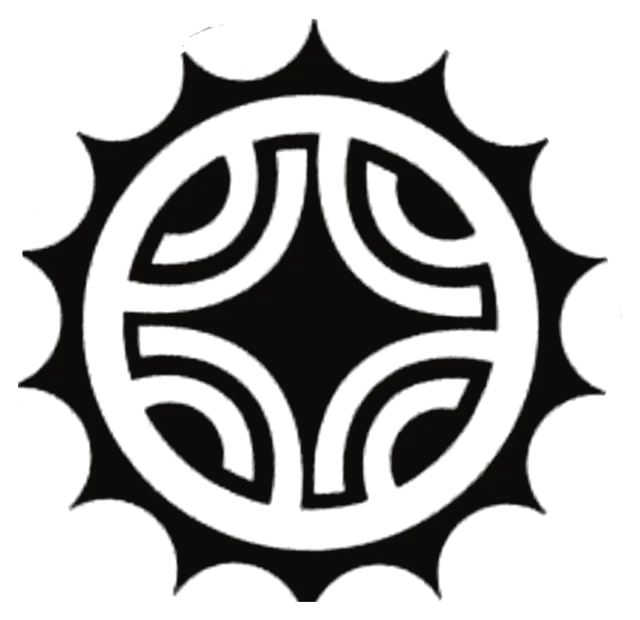 Polynesian sun with thick serrated rays and a solid core, drawing by Leo Martínez.