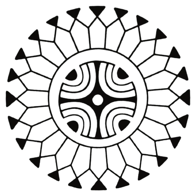 Double-crowned sun with triangular rays and a cross-shaped core, drawing by Leo Martínez.