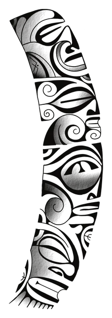 Vertical composition of linked tikis for a full arm, drawing by Leo Martínez.
